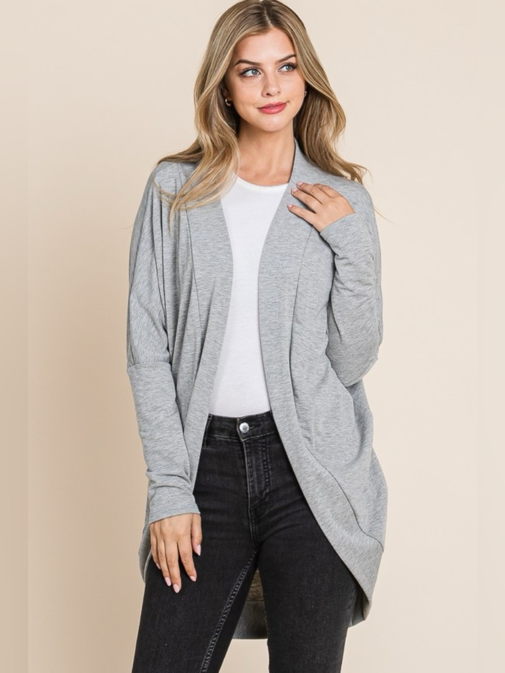 BOMBOM Open Front Long Sleeve Cocoon Cardigan